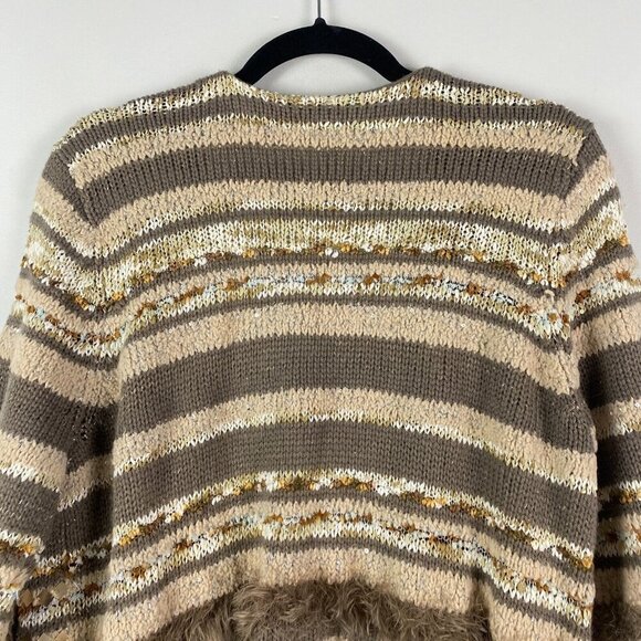 Chicos Embellished Shine Greta Cardigan Size 2 US L Stripe 3/4 Sleeves Open - Picture 8 of 11